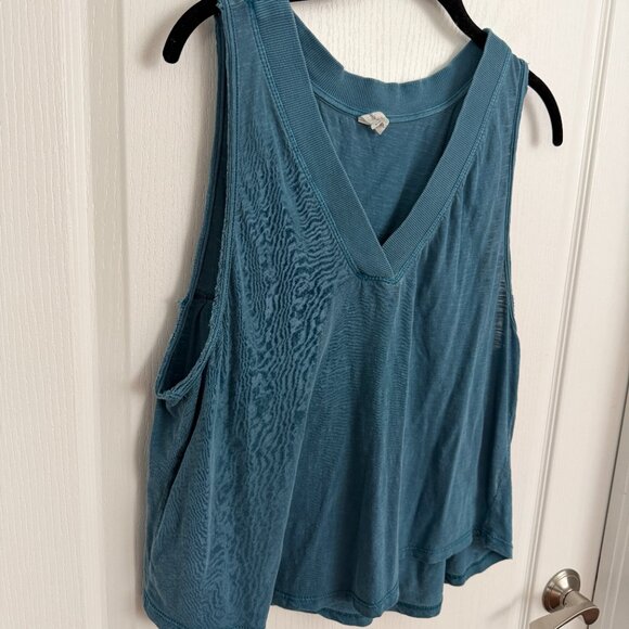 Anthropologie Daily Practice 100% Cotton V Neck Teal Blue Tank Top Size Medium - Picture 5 of 11